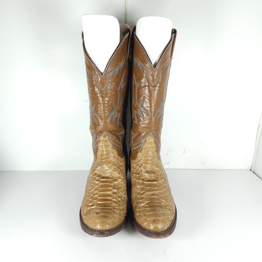 Tony Lama Men's US 8,5D Brown Python Snake Skin Exotic Western Cowgirl Boots - Picture 3 of 16
